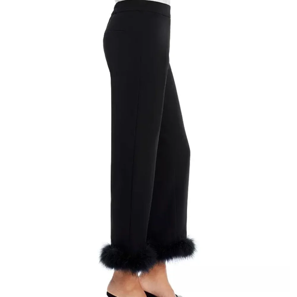 AQUA NWT Feather Trim Crop Pants, Black, Size Medium - Picture 3 of 6
